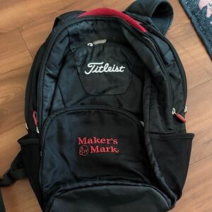 Titleist Black & Red matching backpack and rolling duffel bag Makers Mark logos